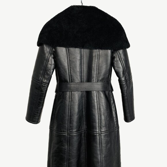 Balenciaga PF/19 Black Leather Shearling Belted Trench Coat - Picture 3 of 13
